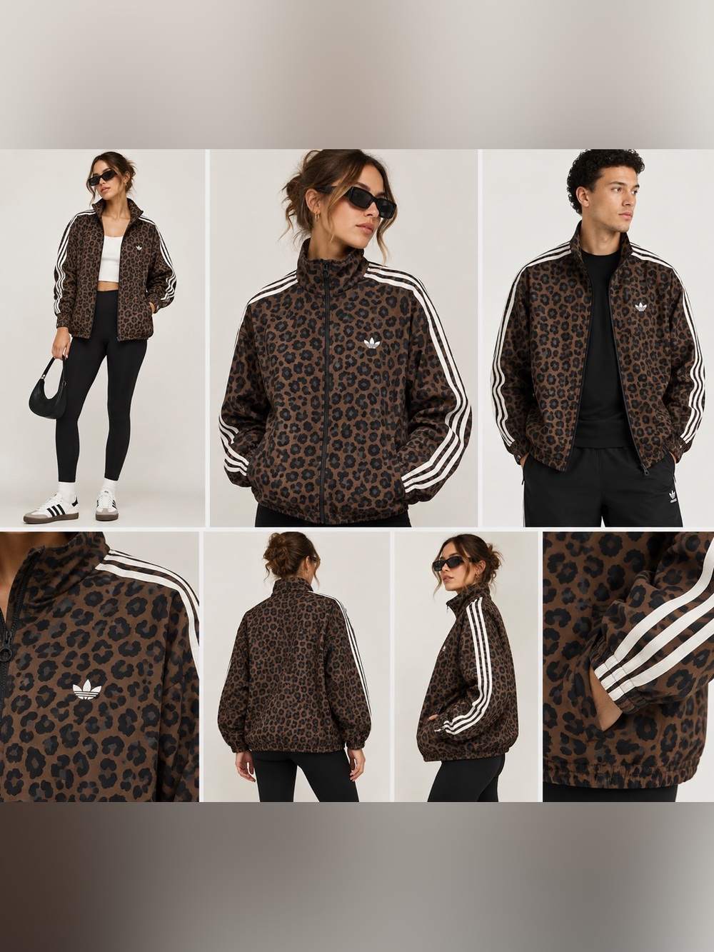 Adidas Originals Firebird Loose Leo Leopard Track Jacket Brown